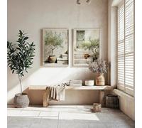 GOSRD Canvas Prints Mediterranean Olive Tree Wall Art, Rustic Decor Poster Neutral Coastal Farm Artwork Home Living Room(70x100cm-2Pcs)