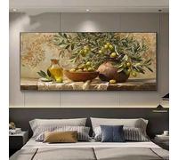 GOSRD Canvas Prints Modern Minimalist Olive Branches Tree Wall Vase Artworks For Living Room Decor(55X110cm/internal frame)