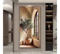 GOSRD Canvas Prints Modern Olive Tree In Pot With Arched Window Wall Art Poster For Bedroom, Corridor Contemporary Retro(50X100cm/internal frame)