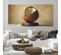 GOSRD Canvas Prints Painting Broken Coconut On Wooden Base Home Decor Art(30x60cm)
