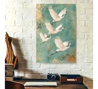 GOSRD Canvas Prints Painting Four Flying Cranes Wall Art Modern retro decorative painting vertical canvas print Qing gold Floral(40x60CM/Frameless)