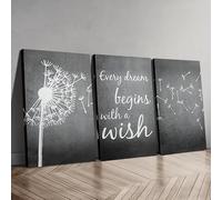 GOSRD Canvas Prints Painting Modern Dandelion Wall Art Inspirational Quotes 'Every Dream Starts With A Ho Office Home Decoration(35x50cm-3Pcs/internal frame)