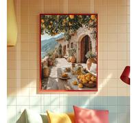 GOSRD Canvas Prints Poster Mediterranean Lemon Tree Vertical Painting Italian Coastline Landscape Wall Art For Home, Office(70x110cm/Frameless)