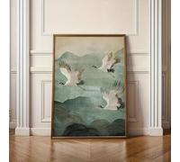 GOSRD Canvas Prints Poster White Flying Crane Over The Mountains Landscape Wall Art For Modern Living Room(60x85cm)