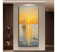 GOSRD Canvas Prints Smooth Sailing Cream Style Of Sunrise On The Sea, Simple And Abstract Scenery Perfect Home Decor(30x60cm)