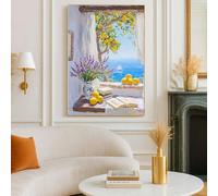 GOSRD Canvas Prints Window Painting Lemon And Ocean View Wall Art Posters, Modern Home Decor(70x100cm)