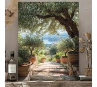 GOSRD Canvas Wall Art Olive Tree Garden Pathway Modern Vintage Printed Poster For Home Office Decor(60x90CM/Frameless)