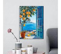 GOSRD Canvas Wall Print Modern Mediterranean Window with Lemon Coastal Lemon Trees Posters for Summer(30x45cm/internal frame)