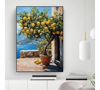 GOSRD Canvas Wall Print Modern Mediterranean Window With Lemon Coastal Trees Posters For Summer(30x45cm/internal frame)