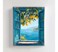 GOSRD Coastal Lemon Tree Wall Art Poster Seaside Landscape Painting With Open Window, Canvas Prints Vintage(70x100cm)