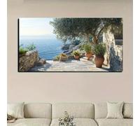 GOSRD Coastal Stone Pathway With Olive Trees And Sea View Canvas Prints Wall Art Modern Vintage Home Office Decor(30x60cm)