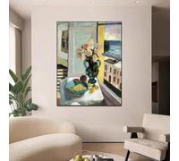 GOSRD Henri Matisse Inspired Flowers in front of a Window Oil Painting Still Life on Canvas Prints Pictures wall decoration 50x75cm Frameless