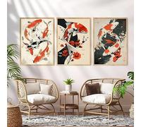 GOSRD Japanese Colorful Carp Koi Fish Posters and Prints Canvas Printing Retro Wall Art Pictures for Living Room Home Decor(60x80cm-3Pcs)
