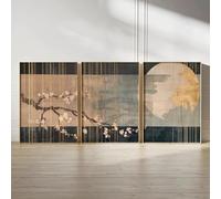 GOSRD Japanese Landscape Zen Minimalist Neutral Canvas Painting Nature Ink Art Poster, Cherry Blossom Wall Home Decor(30x45cm-3Pcs)