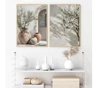 GOSRD Lemon Olive Tree Plants in Vase Canvas Prints Still Life Mediterranean Poster Vintage Wall Painting Botanical Home Decor(70x100CM-2pcs/internal frame)