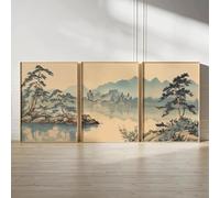 GOSRD Minimalist Neutral Canvas Painting Japanese Landscape Zen Nature Ink Art Poster, Cherry Blossom Wall Home Decor(60x90cm-3Pcs)