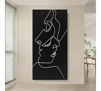 GOSRD Modern Abstract Couple Silhouette Canvas Wall Art Black & White Line, Minimalist Nordic Style Print Painting(40X80cm/Frameless)