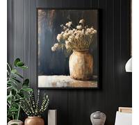 GOSRD Modern Minimalist Neutral Dried Flowers In Rustic Vase Canvas Prints Painting For Room(40x60cm/internal frame)