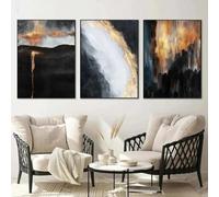 GOSRD Modern Nordic Abstract Black Gold Gradient Landscape Canvas Prints Painting Wall Art Picture for Living Room Decor 40x55cm-3Pcs Frameless