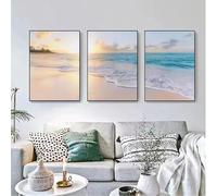 GOSRD Natural Seascape Blue Sea Beach Landscape Posters and Prints Modern Canvas Painting Wall Art Picture for Room Home Decor(30x50cm-3Pcs)