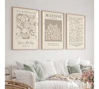 GOSRD Neutral Abstract Wall Art, Beige Plant-Themed Prints William Morris Posters Taupe Matisse Gallery Home Interior Decoration(30x40cm-3Pcs/Frameless)