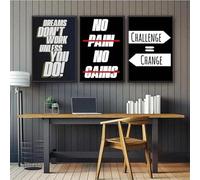 GOSRD No Pain No Gain Wall Art The Office Paintings Motivational Art Work Prints Canvas Painting for Living Room Home Decoration 35x50cm-3Pcs Frameless