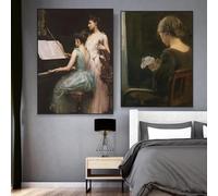 GOSRD Nordic Canvas Prints Vintage Portrait of a Young Woman Poster Renaissance Playing Piano Oil Painting Wall Art Decoration(40x60cm-2pcs)