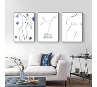 GOSRD Nordic Modern Simple Line Figure Picasso Blue Abstract Art Niche Wall Art Canvas Prints Painting Home Room Decoration(60x80cm-3Pcs)