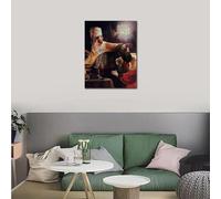 GOSRD Religious Art Canvas Prints Oil Painting of Rembrandt van Rijn Belshazzars Feast Portrait Artwork Living Room Hotel Decor 70x110cm Frameless