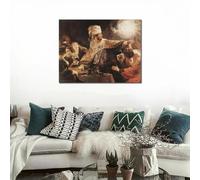 GOSRD Religious Art Canvas Prints Oil Painting of Rembrandt van Rijn Belshazzars Feast Portrait Artwork Living Room Hotel Decor 50x75cm Frameless