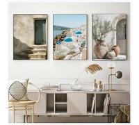 GOSRD Retro Mediterranean Greece Landscape Poster Canvas Prints Painting Wall Art Pictures Home Decoration Lemon Olive Tree(60x85cm-3Pcs)