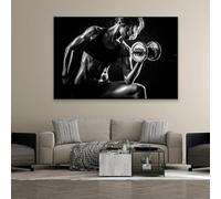 GOSRD Sportswoman with Dumbbell Poster Black and White Art Women Canvas Painting Motivational Gym Wall Art Poster Print Decor 70x110cm Frameless