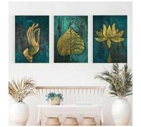 GOSRD Thai Buddha Painting Southeast Style Wall Posters India Bergamot Lotus Yoga Buddha Canvas Prints Living Room Decor 19.6”x 27.5”(50x70cm) x3 No frame