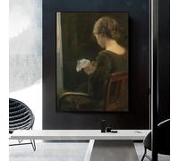 GOSRD Vintage Portrait of a Young Woman Nordic Poster Renaissance Playing Piano Oil Painting Canvas Prints Wall Art Decoration(60x90cm/Frameless)