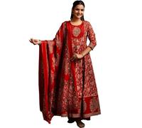 GoSriKi Anarkali Viscose Sets for Women | Elegant Long Kurti with Flared Design | Ethnic Clothing for Women and Girls | Anarkali Costume for Women | Anarkali Kurta Set Incl, red, S