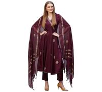 GoSriKi Anarkali Women's Rayon Blend Kurta with Trousers and Dupatta, Wine, XL