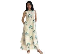 GoSriKi Ethnic Coordinate Set for Women Kurta Pants Set Kurta Palazzo Set Stylish Cotton Suit Set for Women Festival Coord, White, S