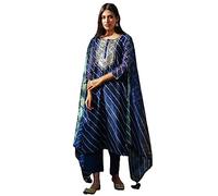 GoSriKi Women's Cotton Blend Kurta Casual Style with Trousers and Dupatta, Navy blue, 4XL