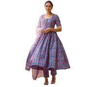 GoSriKi Women's Rayon Blend Printed Anarkali Kurta with Pant & Dupatta, Multicolour, XS
