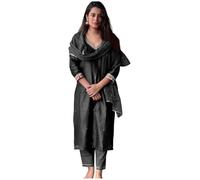 GoSriKi Women's Rayon Blend Straight Embroidered Kurta with Pant & Dupatta, Black, XXL
