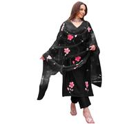 GoSriKi Women's Rayon Viscose Printed Straight Kurta with Pant & Dupatta, Black, 3XL