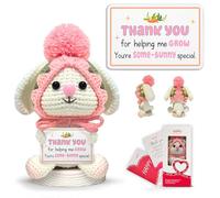 Gossby Handmade Positive Bunny Crochet with Message - Gift for Teacher - Thank You for Helping ME Grow - Appreciation, Thank You, Christmas, End of Year Gift from Student - Knitted Decor