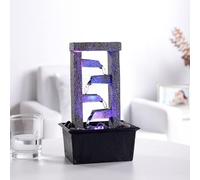 GOSSI 10" H 4 Tiered Cascading Rectangle Indoor Desktop Fountain with Natural River Rocks and RGB LED Lights Home/Office Decoration Meditiation Resin waterfull Tabletop Fountain