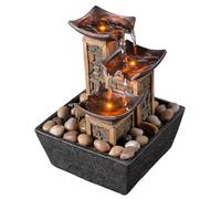 GOSSI Indoor 3-Tier Relaxation Tabletop Fountain Simulation Stone Pillar Water Fountain Soothing Sound Meditation Fountain with Natural River Rocks and Reflective Lighting Feature