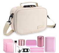 Gosstek PU Leather Smell Proof Bag with 10 PCS Accessories, Portable Travel Storage Box Case with Lock and Great Gift for Men & Women, Childproof Container Pouch 9 X 6 X 4 Inches (Beige)