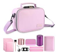 Gosstek PU Leather Smell Proof Bag with 10 PCS Accessories, Portble Smell Proof Box Case with Lock and Great Gift for Women, Childproof Travel Odorless Container 9 X 6 X 4 Inches (Pink)