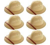 GOSTYLES Adults Explorer Safari Pith Helmet, Mens Womens Jungle Adventurer Sun Hat Fancy Dress Costume Accessory Ideal for Hunter, Explorer, Travel & Party In Pack of 6