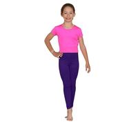 GOSTYLES® Girls Full Length Stretchy Gymnastics Sports Activewear Viscose Leggings, Kid Soft Comfortable Elastic Waist Plain Trousers (Purple, 13 Years)
