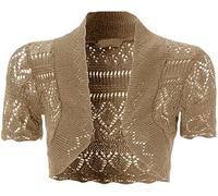 GOSTYLES® Girls Short Sleeve Knitted Bolero Shrug, Kids Summer Cover Up Front Open Cropped Cardigan Sweater (Mocha, 13-14 Years)