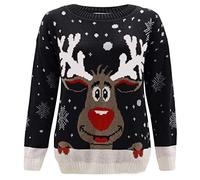 GOSTYLES® Kids Christmas Jumper Unisex 3D Knitted Xmas Sweater Pullover for Boys Girls Reindeer Rudolph Christmas Tree Novelty Design (Rudolph Reindeer Black, 7-8 Years)